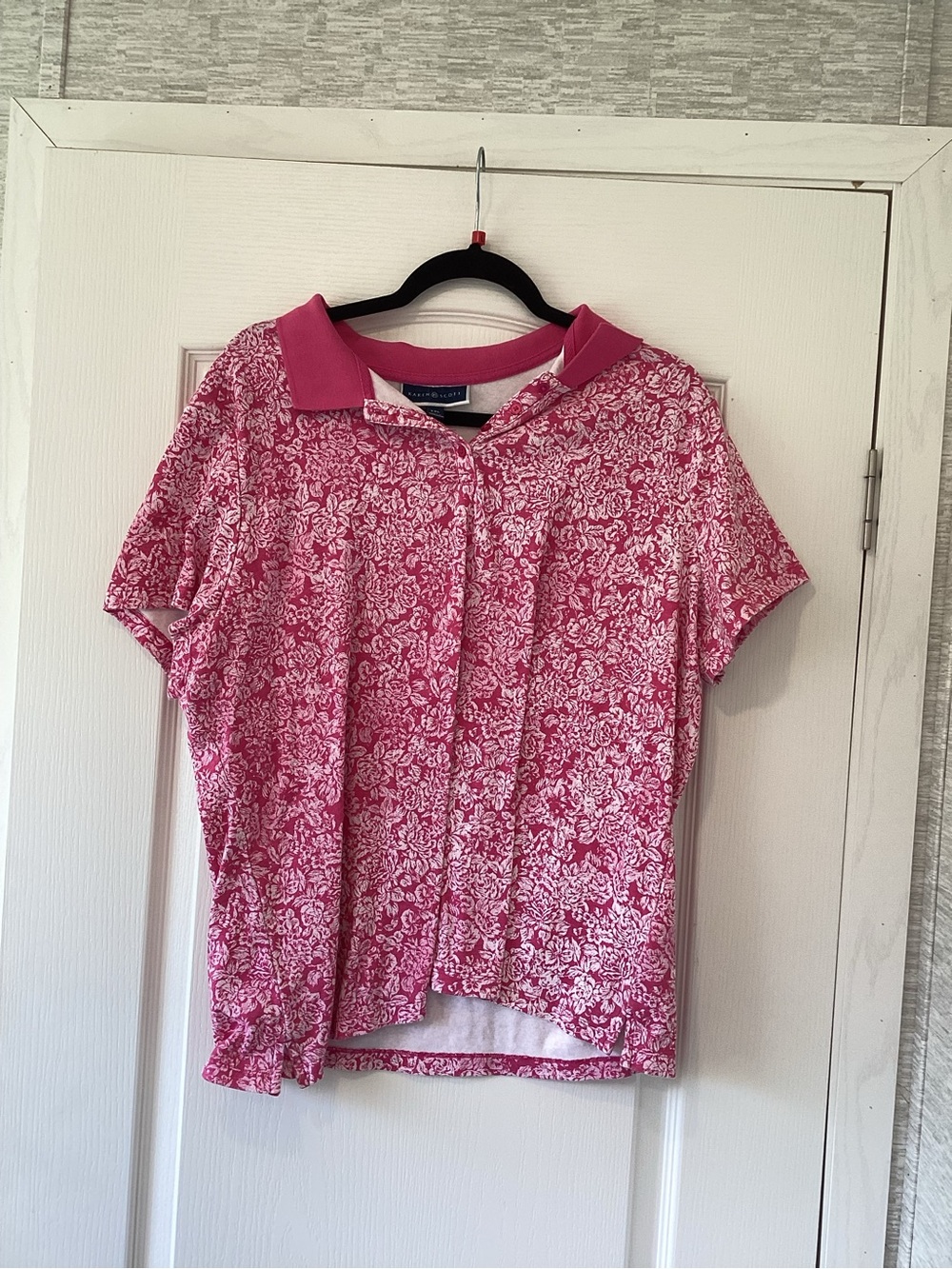 Karen Scott Pink and White Floral Button-Down Polo 2XL EUC